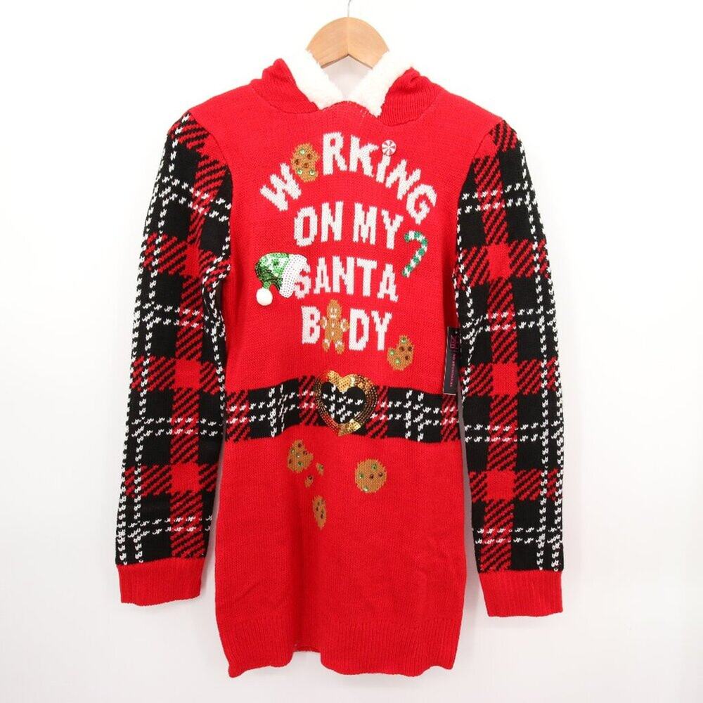 No Boundaries Christmas Dress Long Sleeve Knitted Working On My Santa Body Funny